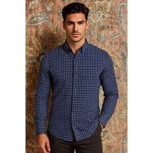 Johnnie O Shirt Mens Medium Blue Gingham Plaid Check Button Up Preppy